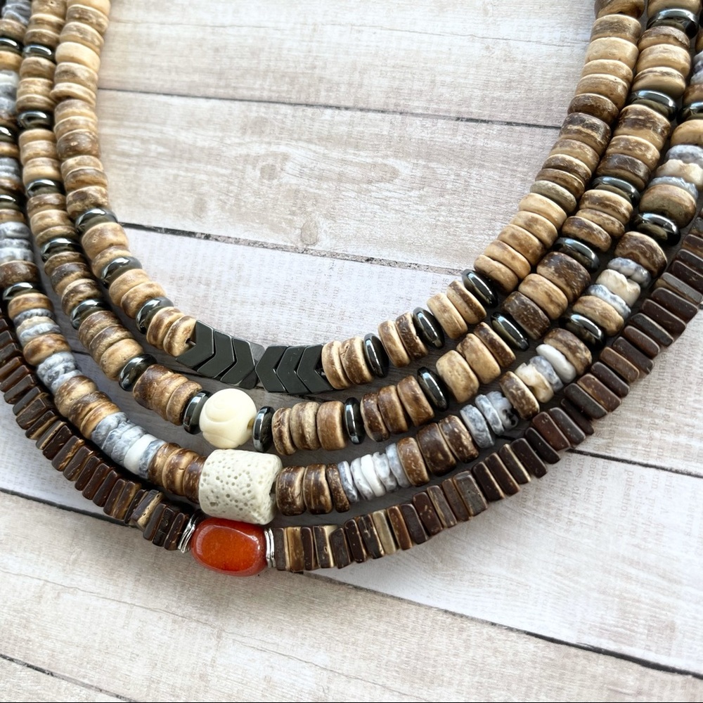 Boho Choker Necklace Wood Bead Surfer Nevklace